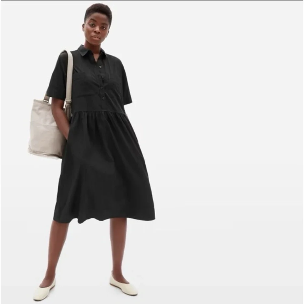 Everlane Womens The Parklet Shirt Dress Sz 00 Collared Short Sleeve Black NWT